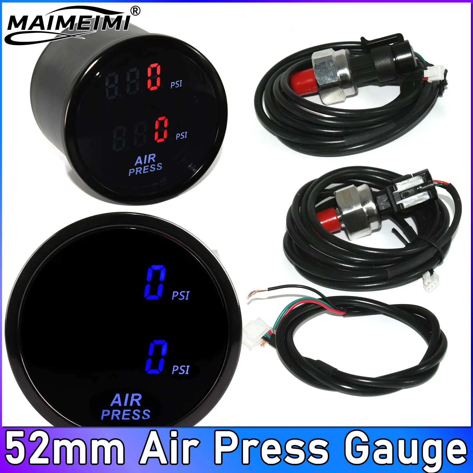 52mm Digital Air Suspension Pressure Gauge 290 PSI Bar Blue Red LED with 1/8NPT Electronic Sensors Dual Air Pressure Gauge
52mm Digital Air Suspension Pressure Gauge 290 PSI Bar Blue Red LED with 1/8NPT Electronic Sensors Dual Air Pressure Gauge