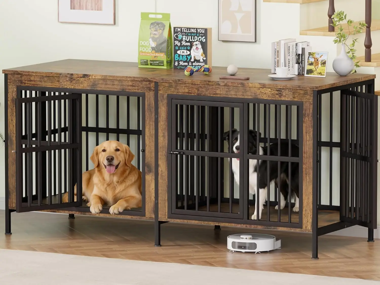 Double Dog Crate Furniture with 4 Doors, Heavy Duty Indoor Kennel for Medium to Large Dogs, Wooden TV Stand Style
Double Dog Crate Furniture with 4 Doors, Heavy Duty Indoor Kennel for Medium to Large Dogs, Wooden TV Stand Style