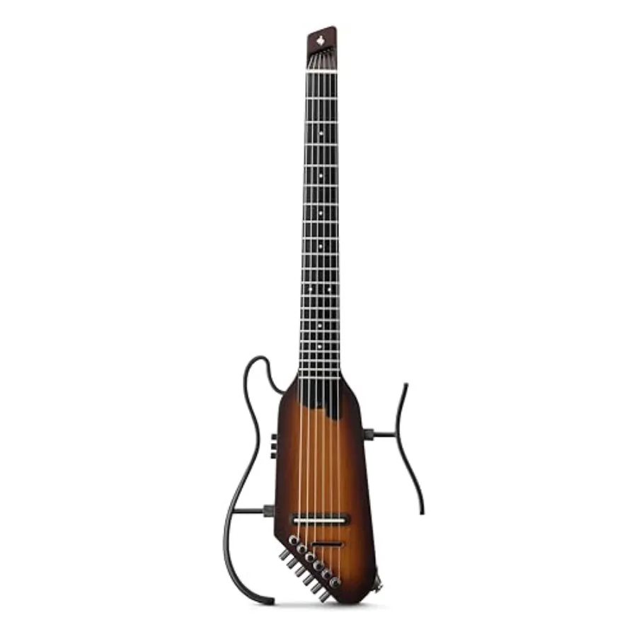 Travel guitar for quiet practice: nylon-string, sunburst, ultra-light nylon body with built-in tuner, headphone jack, detachabl
Travel guitar for quiet practice: nylon-string, sunburst, ultra-light nylon body with built-in tuner, headphone jack, detachabl
