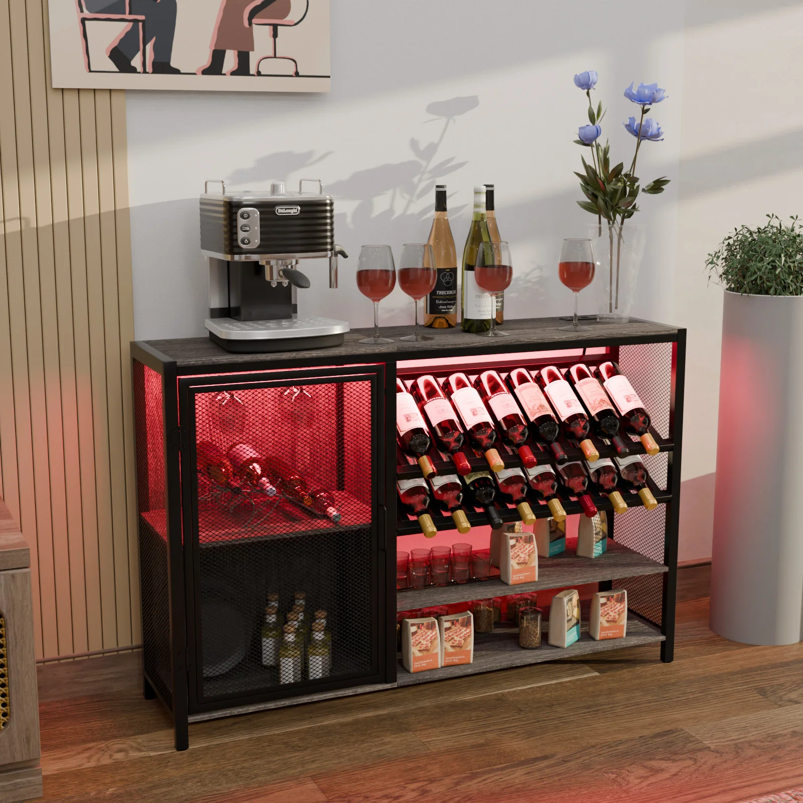 3-Tier Wine Bar Cabinet With Detachable Wine Rack And Storage Space Buffet Cabinet With Glass Holder And Mesh Door For Home
3-Tier Wine Bar Cabinet With Detachable Wine Rack And Storage Space Buffet Cabinet With Glass Holder And Mesh Door For Home