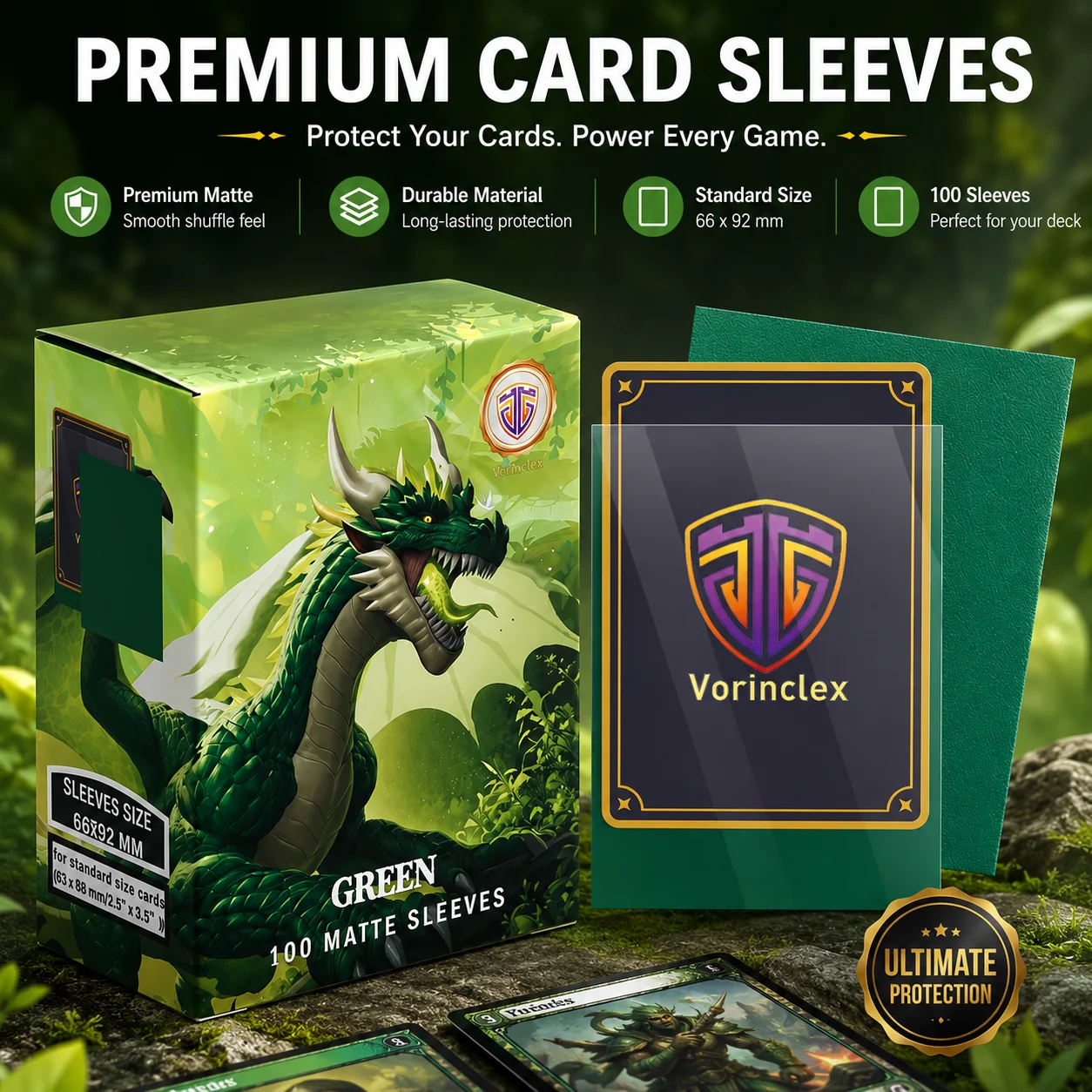 100PCS 66X92MM Matte Trading Card Sleeves Game Card Sleeves Standard Size Card Protector for PTCG/MTG (Green)
100PCS 66X92MM Matte Trading Card Sleeves Game Card Sleeves Standard Size Card Protector for PTCG/MTG (Green)