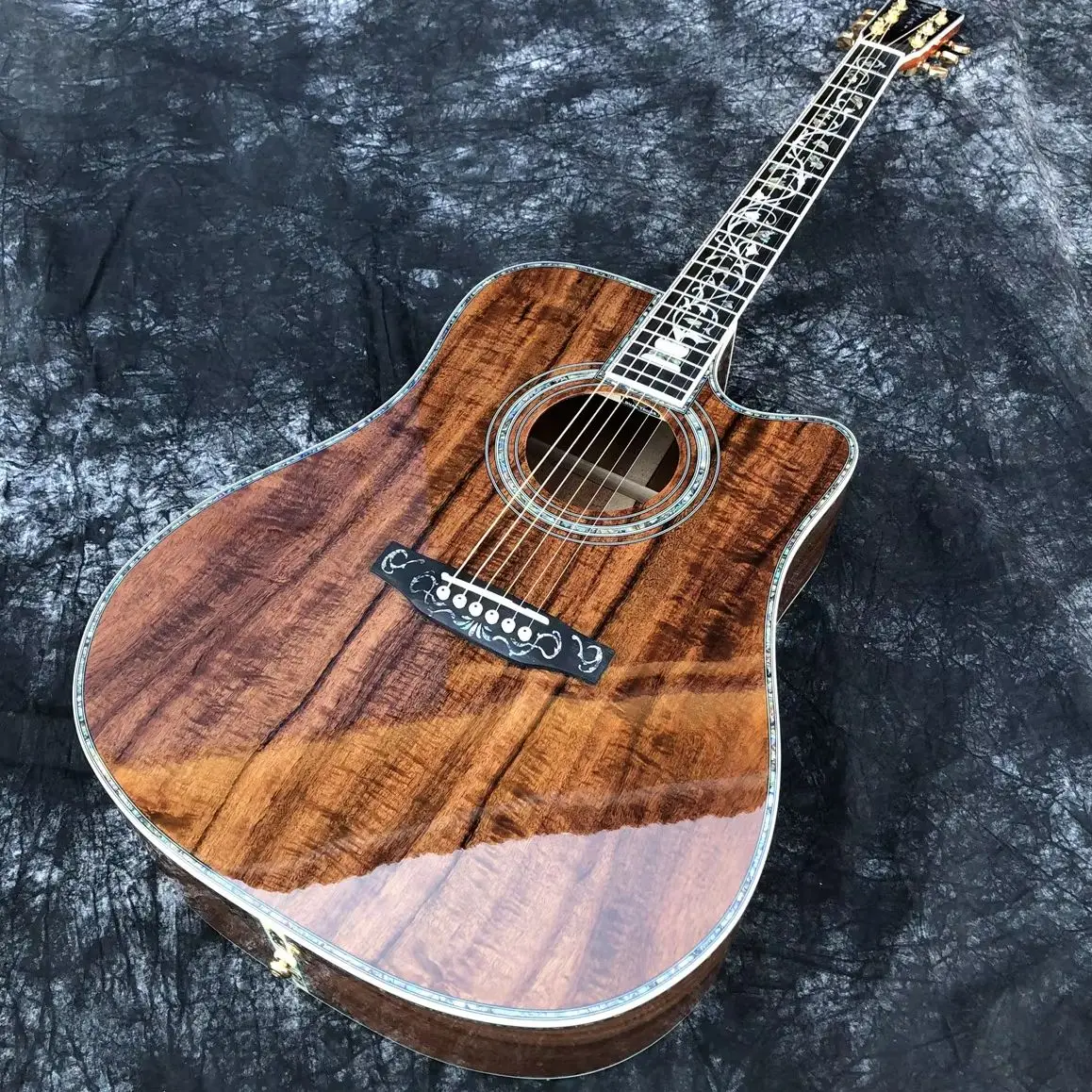 41'' All Koa Wood D-Type Acoustic Guitar with Abalone Tree of Life Inlay Ebony Fingerboard Hawaiian Style Musical Instrument
41'' All Koa Wood D-Type Acoustic Guitar with Abalone Tree of Life Inlay Ebony Fingerboard Hawaiian Style Musical Instrument
