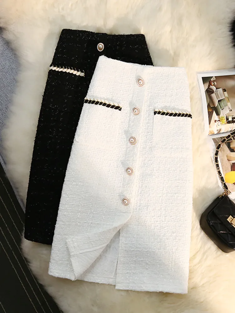 Black White Tweed Skirts Women Autumn Winter New Bright Silk Office Skirt Female Vintage High Waist A-line Wrap Skirt
Black White Tweed Skirts Women Autumn Winter New Bright Silk Office Skirt Female Vintage High Waist A-line Wrap Skirt