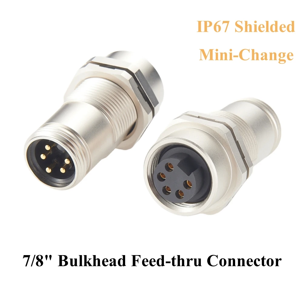 Mini-Change 7/8" 5 Pin Male to Female Bulkhead Feed-thru Connector IP67 Shield Minifast Wall Pass Through Panel Mount Receptacle
Mini-Change 7/8" 5 Pin Male to Female Bulkhead Feed-thru Connector IP67 Shield Minifast Wall Pass Through Panel Mount Receptacle