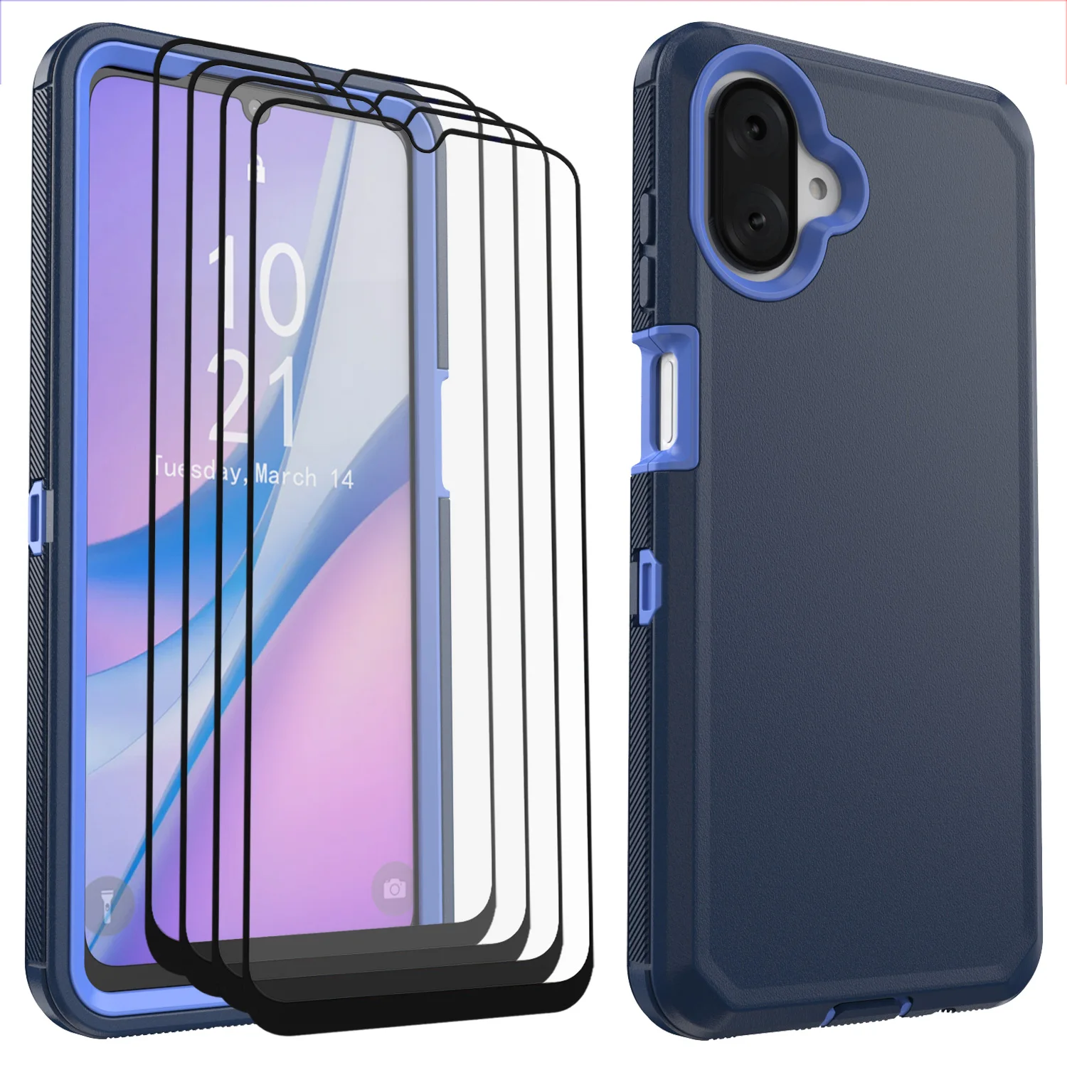 Темно-синий чехол для Samsung Galaxy A07 4G, противоударный гибридный 3-слойный чехол с 4 шт., прозрачные защитные пленки из закаленного стекла
Темно-синий чехол для Samsung Galaxy A07 4G, противоударный гибридный 3-слойный чехол с 4 шт., прозрачные защитные пленки из закаленного стекла