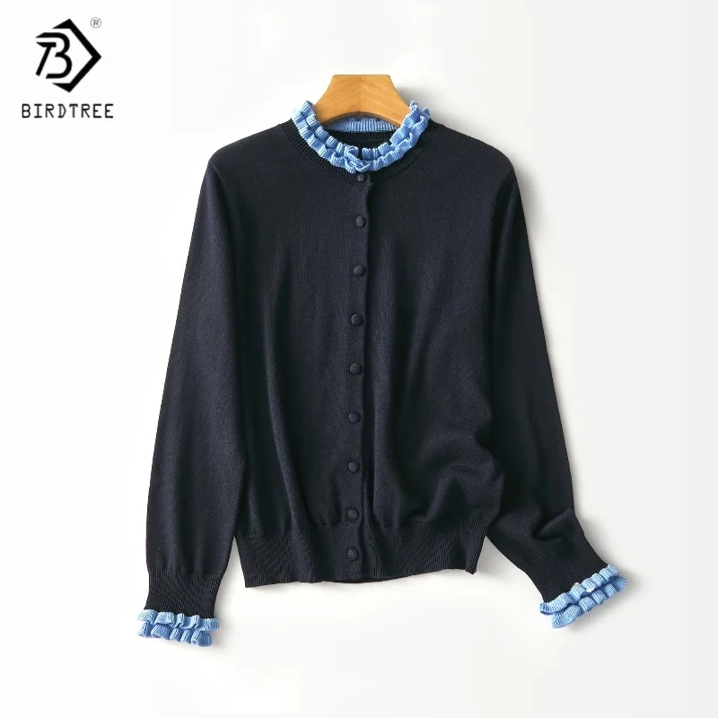 Birdtree, шерстяной вязаный кардиган во французском стиле, женский однобортный трикотаж с морщинистым воротником, осенне-зимний свитер 2025T5O413JF
Birdtree, шерстяной вязаный кардиган во французском стиле, женский однобортный трикотаж с морщинистым воротником, осенне-зимний свитер 2025T5O413JF