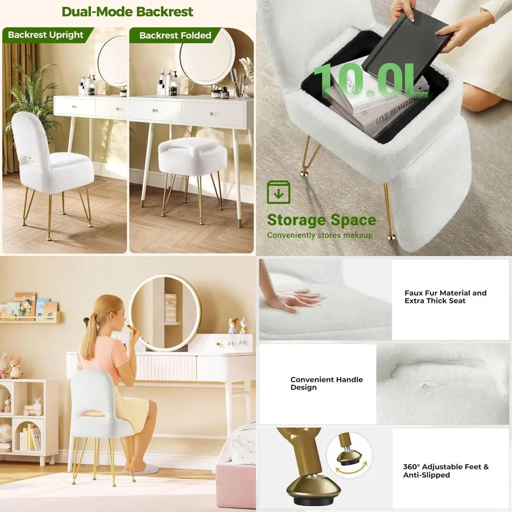 Compact Storage Vanity Stool with Upholstered Back, 13.4 x 15 x 30 Square, Ottoman, 4 Metal Legs, Anti-Slip Feet, Padded Seat fo
Compact Storage Vanity Stool with Upholstered Back, 13.4 x 15 x 30 Square, Ottoman, 4 Metal Legs, Anti-Slip Feet, Padded Seat fo