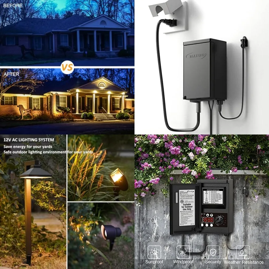 Malibu 45W Low Voltage Transformer Landscape Lighting Power Supply with Timer and Photo Sensor, Use 120v to 12v for Outdoor Lan
Malibu 45W Low Voltage Transformer Landscape Lighting Power Supply with Timer and Photo Sensor, Use 120v to 12v for Outdoor Lan
