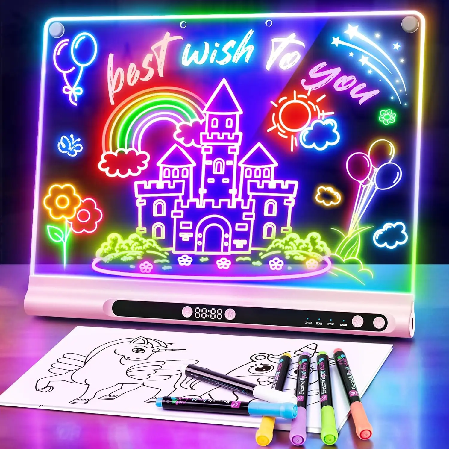 16" Rechargeable LED Drawing Board, 9-Color Light Modes with Timer & Stand, Neon Glow Doodle Pad for Kids, Girls, Teens, 6
16" Rechargeable LED Drawing Board, 9-Color Light Modes with Timer & Stand, Neon Glow Doodle Pad for Kids, Girls, Teens, 6