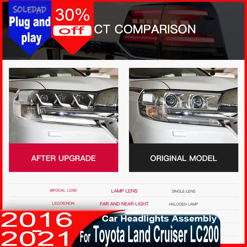 Car Head Lamp for Toyota Land Cruiser LED 2016-2020 Headlights LC200 DRL Headlight Turn Signal High Beam Angel Eye Projector
Car Head Lamp for Toyota Land Cruiser LED 2016-2020 Headlights LC200 DRL Headlight Turn Signal High Beam Angel Eye Projector