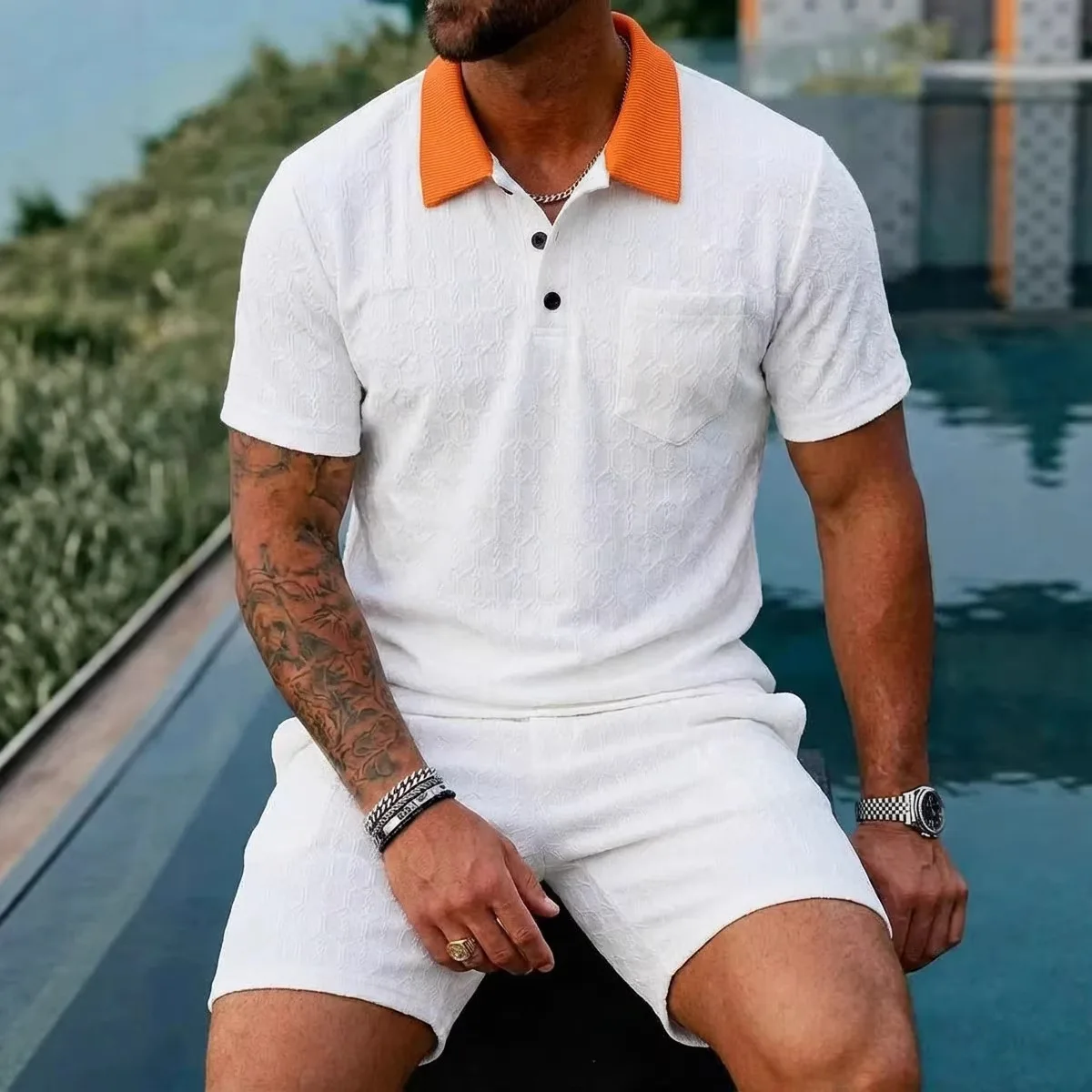 Summer High-quality Men's Lapel Button Jacquard POLO Set, Fashionable Street daily Men's Casual Sports Set 2026 New
Summer High-quality Men's Lapel Button Jacquard POLO Set, Fashionable Street daily Men's Casual Sports Set 2026 New