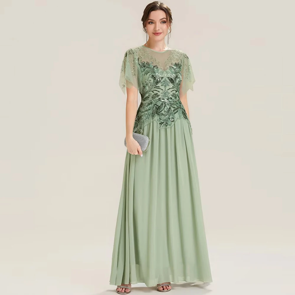 BAZIIINGAAA Party Dress A Short Sleeve Ruffle Sequin Round Neck A-Line Floor Length Evening Dresses
BAZIIINGAAA Party Dress A Short Sleeve Ruffle Sequin Round Neck A-Line Floor Length Evening Dresses