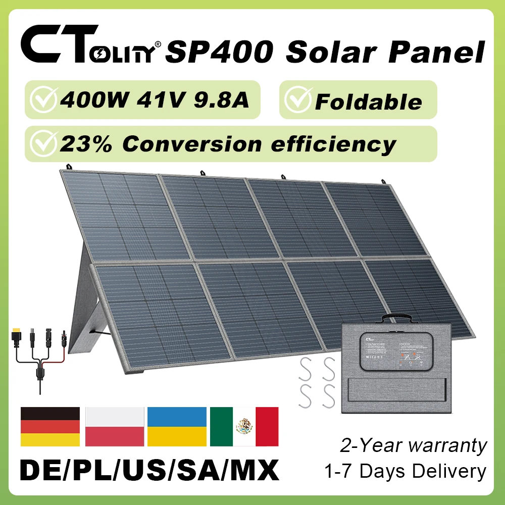 CTOLITY 400W Foldable Solar Panel 41V 9.8A 23% Conversion PET Portable Solar Energy System for RV Trip Outdoor Power Supply
CTOLITY 400W Foldable Solar Panel 41V 9.8A 23% Conversion PET Portable Solar Energy System for RV Trip Outdoor Power Supply