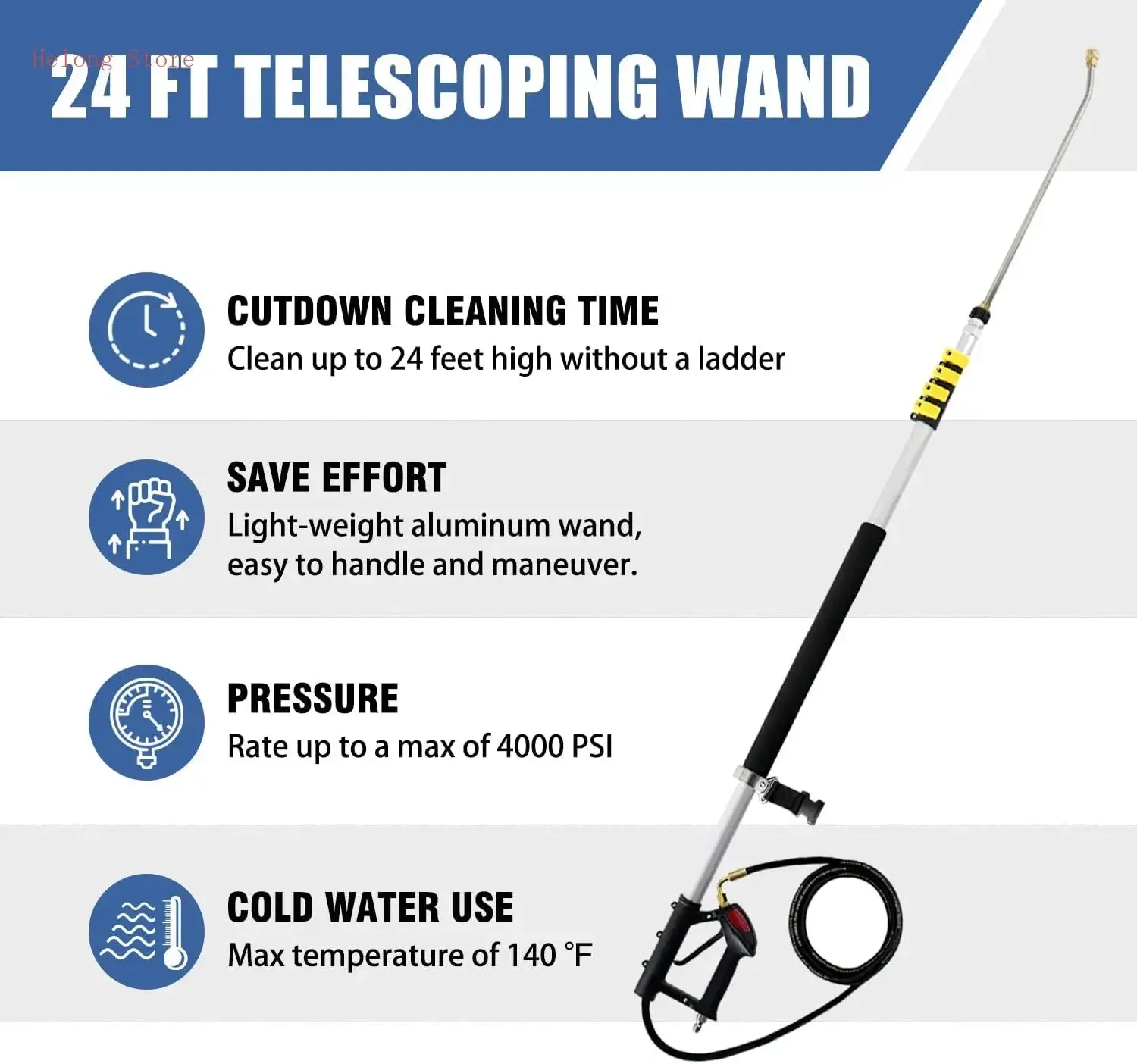 24 FT, Aluminum Telescoping Pressure Washer Wand with 2 Pressure Washer Extension Wands,Gutter Cleaner Attachment
24 FT, Aluminum Telescoping Pressure Washer Wand with 2 Pressure Washer Extension Wands,Gutter Cleaner Attachment