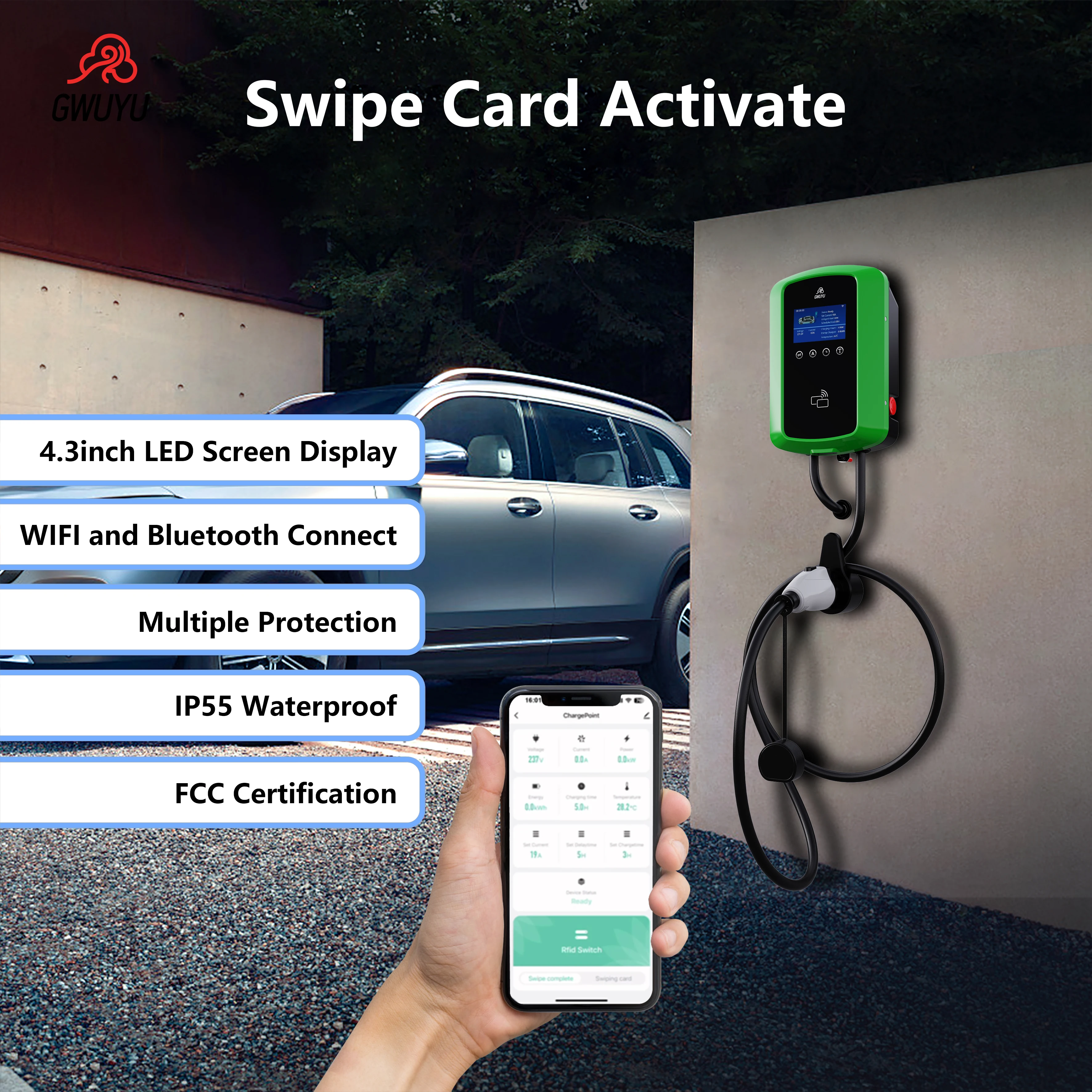 EV Charging Station GWUYU JZ22-1 J1772 Type1 7KW 9.6KW 12KW 32A 40A 50A 240V Adjustable Current 5m APP Control Wallbox Charger
EV Charging Station GWUYU JZ22-1 J1772 Type1 7KW 9.6KW 12KW 32A 40A 50A 240V Adjustable Current 5m APP Control Wallbox Charger