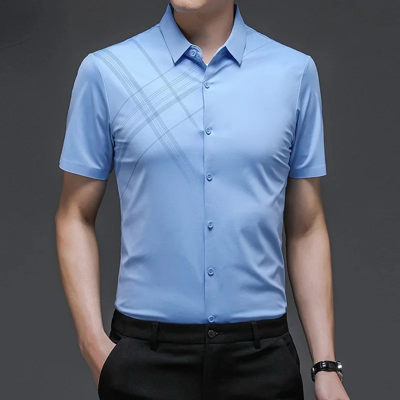 Mulberry Silk Shirts for Men Summer New Top Short Sleeved Male Seamless Tops Men's Wear No Iron Plaid
Mulberry Silk Shirts for Men Summer New Top Short Sleeved Male Seamless Tops Men's Wear No Iron Plaid