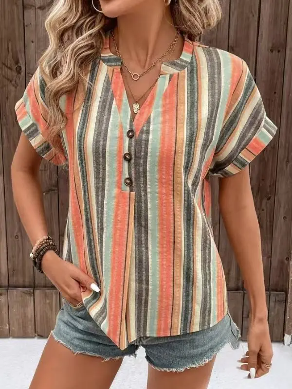 Plus Size Vintage V-Neck Tee Women 2024 Summer Loose Fit Striped Short Sleeve Shirt Casual Breathable Cotton Blouse Hot Sale
Plus Size Vintage V-Neck Tee Women 2024 Summer Loose Fit Striped Short Sleeve Shirt Casual Breathable Cotton Blouse Hot Sale