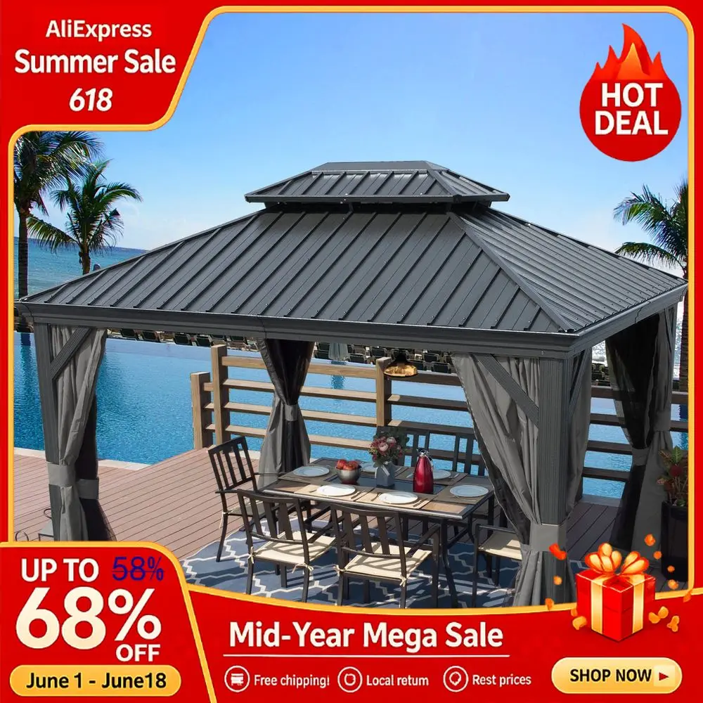 Alexander 10 x 12 Hardtop Gazebo, Aluminum Frame with Galvanized Steel Double Roof, Outdoor Permanent Pavilion with Curta Custom
Alexander 10 x 12 Hardtop Gazebo, Aluminum Frame with Galvanized Steel Double Roof, Outdoor Permanent Pavilion with Curta Custom