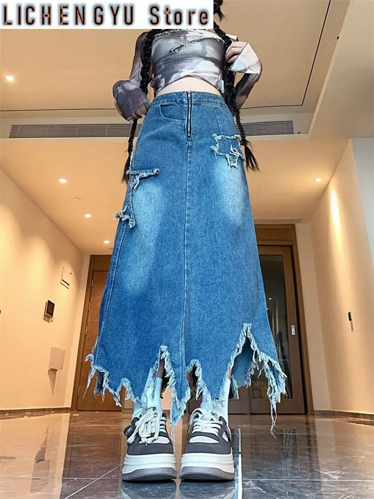 Women's Five Pointed Star Sticker Blue Denim Skirt Cool Girl Vintage Fashion Clothes Summer Female A-line Mid-calf Shorts Skirts
Women's Five Pointed Star Sticker Blue Denim Skirt Cool Girl Vintage Fashion Clothes Summer Female A-line Mid-calf Shorts Skirts
