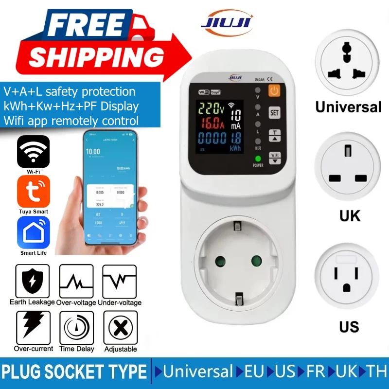 JJSVA-16LW Automatic Refrigerator Protection Socket, Adjustable Voltage Current Leakage Protector Plug Socket WiFi Control
JJSVA-16LW Automatic Refrigerator Protection Socket, Adjustable Voltage Current Leakage Protector Plug Socket WiFi Control