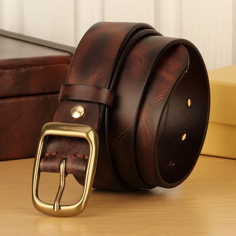 Copper buckle men's belt vintage distressed jeans belt simple fashionable genuine leather pin buckle belt
Copper buckle men's belt vintage distressed jeans belt simple fashionable genuine leather pin buckle belt