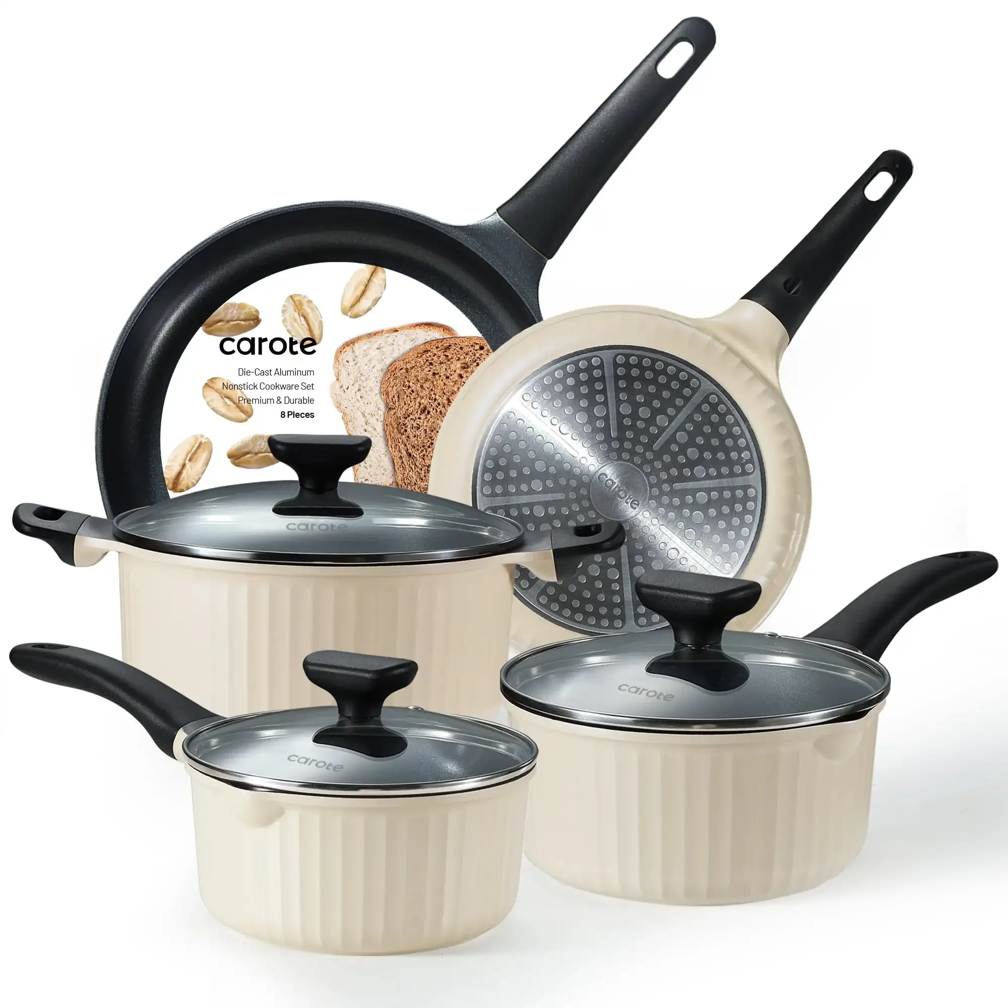 Nonstick Cookware Sets, 8 Pcs Non Stick Pots and Pans Set, Induction Cookware, Oatmeal
Nonstick Cookware Sets, 8 Pcs Non Stick Pots and Pans Set, Induction Cookware, Oatmeal
