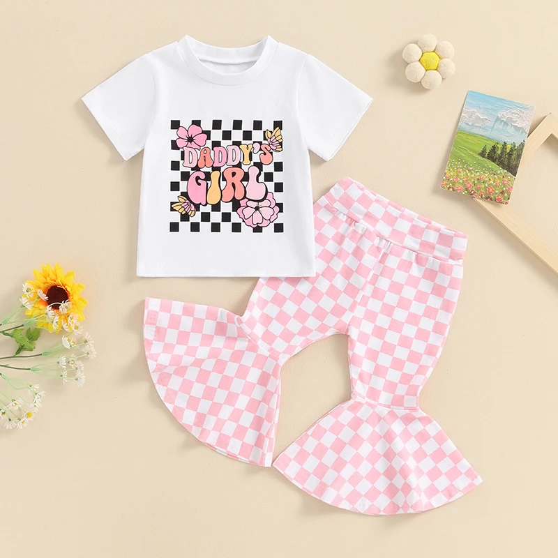 Toddler Baby Girl Summer Outfits Letter Print Short Sleeve T-Shirt and Elastic Checkerboard Print Flare Pants Clothes
Toddler Baby Girl Summer Outfits Letter Print Short Sleeve T-Shirt and Elastic Checkerboard Print Flare Pants Clothes