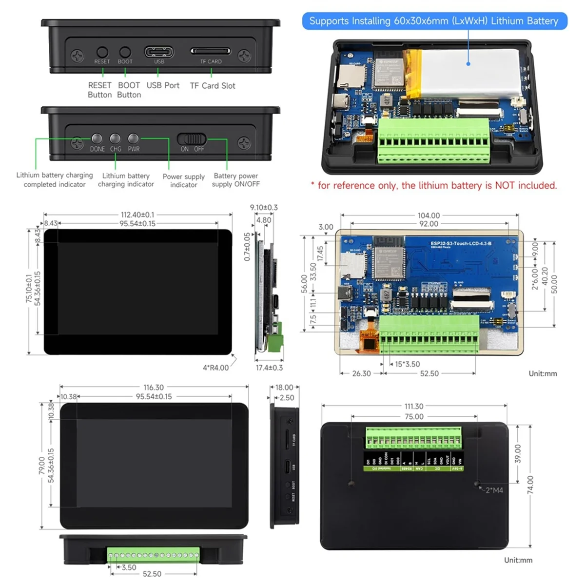 A06K ESP32-S3 4.3inch Touch LCD Development Board with Case, 800x480, 5-Point Touch, 32-Bit LX7 Dual-Core Processor
A06K ESP32-S3 4.3inch Touch LCD Development Board with Case, 800x480, 5-Point Touch, 32-Bit LX7 Dual-Core Processor