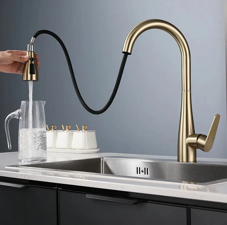 Brushed Gold Pull Out Kitchen Faucet SUS304 Sink Faucet Mixer Tap 360 degree rotation torneira cozinha mixer taps Kitchen Tap
Brushed Gold Pull Out Kitchen Faucet SUS304 Sink Faucet Mixer Tap 360 degree rotation torneira cozinha mixer taps Kitchen Tap