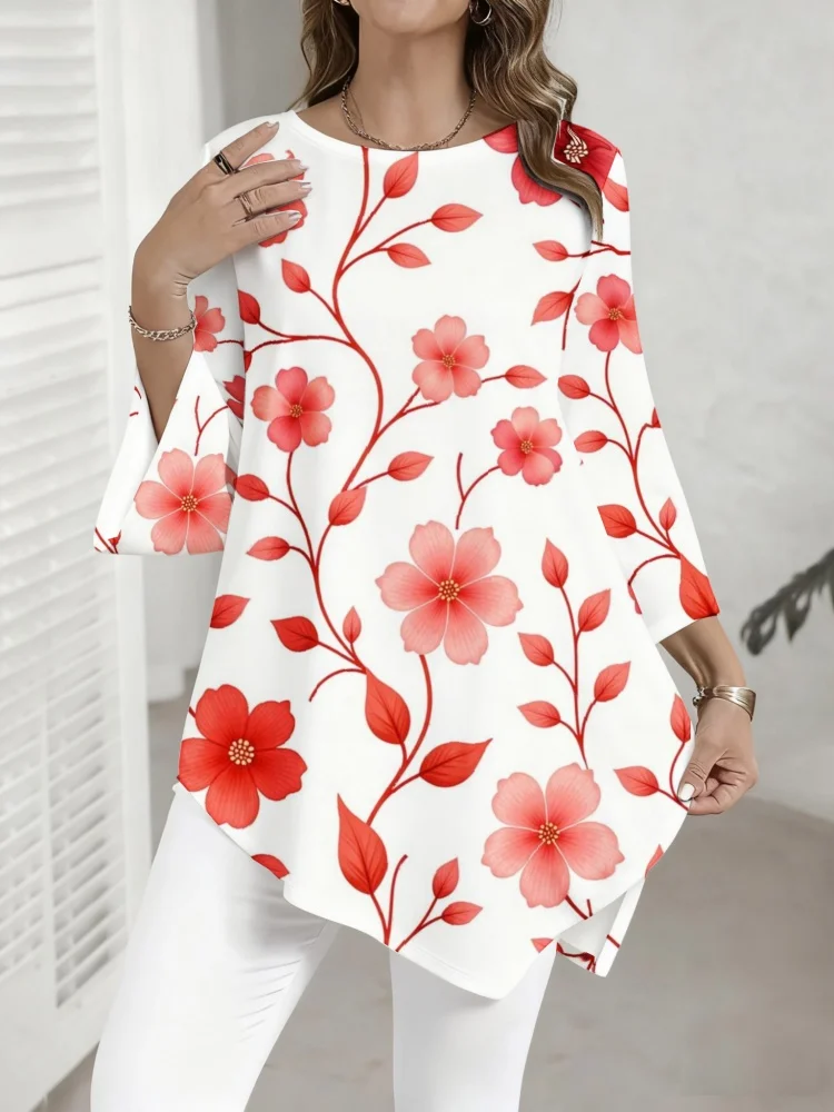 Women's Elegant Floral Print 3/4 Sleeve Tunic Round Neck Split Asymmetrical Hem Blouse Loose Fit Casual Plus Size Tops Oversized
Women's Elegant Floral Print 3/4 Sleeve Tunic Round Neck Split Asymmetrical Hem Blouse Loose Fit Casual Plus Size Tops Oversized