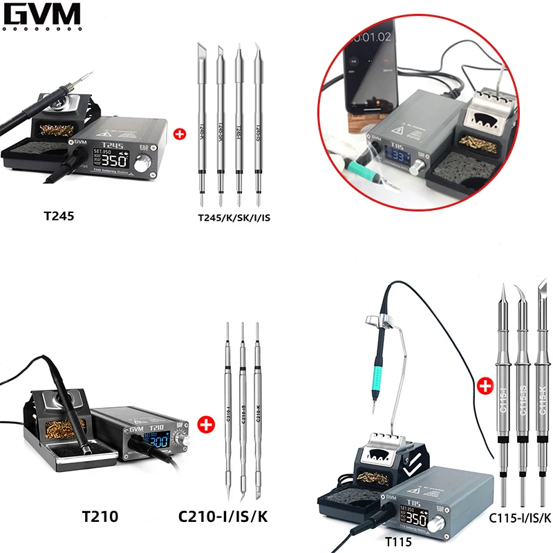 GVM T115 T210 T245 Intelligent Soldering Station With Electric Soldering Iron JBC Handle Welding Tips For SMD BGA Phone Repair
GVM T115 T210 T245 Intelligent Soldering Station With Electric Soldering Iron JBC Handle Welding Tips For SMD BGA Phone Repair