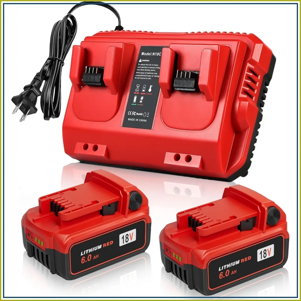 Upgraded 18V 6.0Ah Batteries 2-Pack with Dual Port Charger for M-18 Tools
Upgraded 18V 6.0Ah Batteries 2-Pack with Dual Port Charger for M-18 Tools