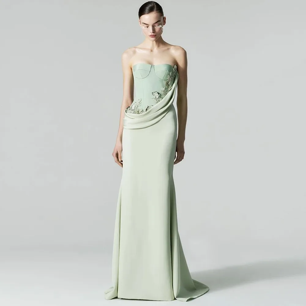 Mint Green Jersey Evening Dress Customized Strapless Prom Gowns Exquisite 3D Flowers Occasion Gown High Quality Party Dresses
Mint Green Jersey Evening Dress Customized Strapless Prom Gowns Exquisite 3D Flowers Occasion Gown High Quality Party Dresses