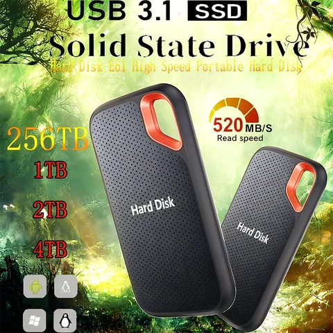 New Portable SSD 1TB External Solid State Drive 2TB High-speed Hard Drive 256TB Large Capacity Hard Disk for Laptops/Phones/MAC