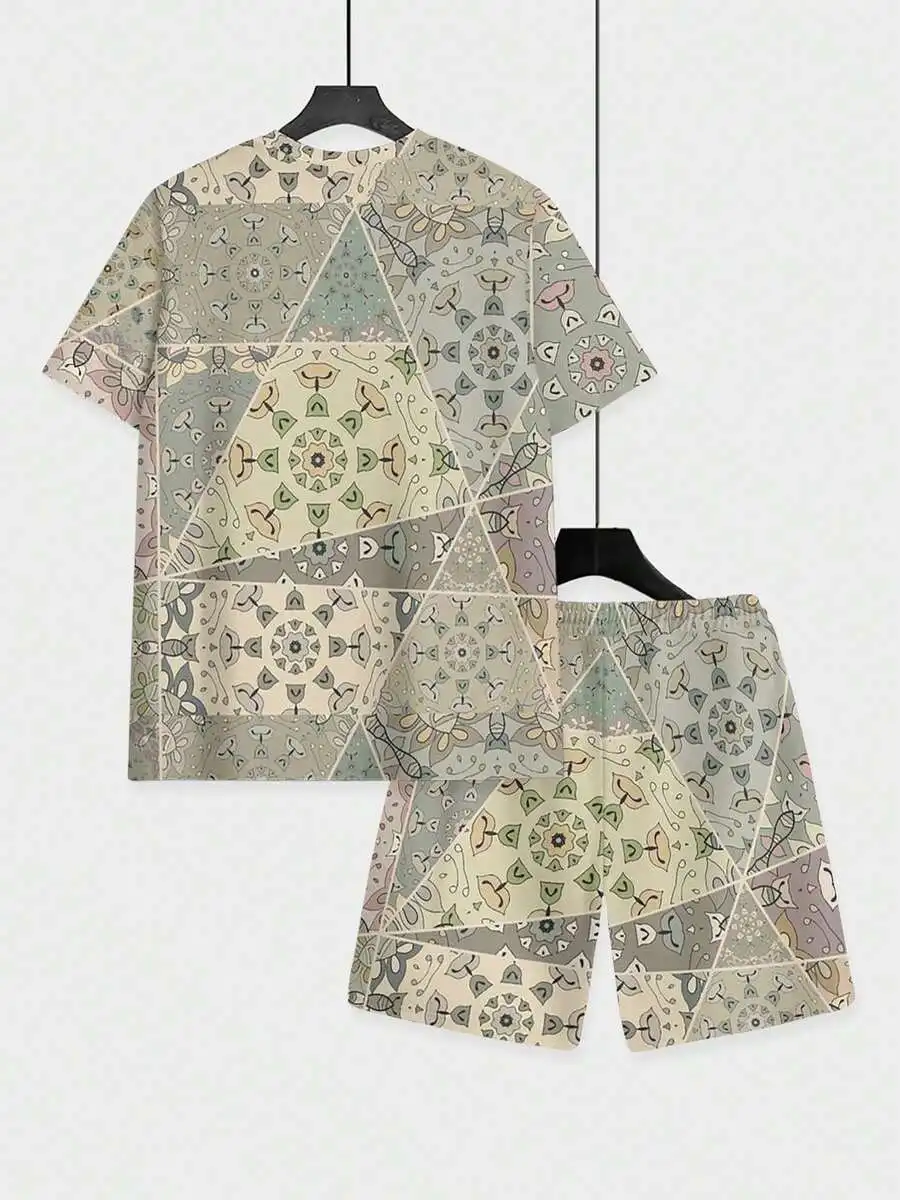 Mens Geometric Patterned Knit Short Sleeve Top And Matching Shorts Set For Summer Beach Wear, Light Green Tone
Mens Geometric Patterned Knit Short Sleeve Top And Matching Shorts Set For Summer Beach Wear, Light Green Tone