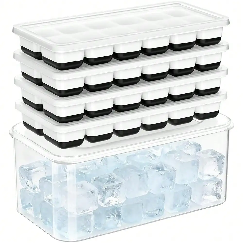Ice Cube Tray With Lid & Bin - 4 Pack 48 Cubes Stackable Silicone Trays For Freezer With Storage Container, Leak-Proof Lids, Easy Release For Kitchen, RV, Party, Cocktail & Coffee
Ice Cube Tray With Lid & Bin - 4 Pack 48 Cubes Stackable Silicone Trays For Freezer With Storage Container, Leak-Proof Lids, Easy Release For Kitchen, RV, Party, Cocktail & Coffee