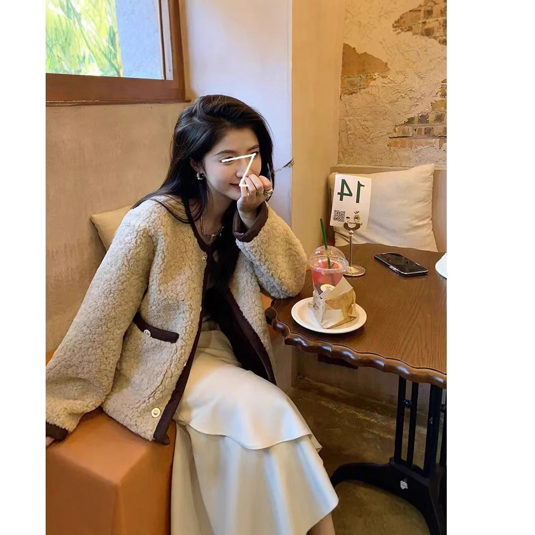 Lamb Fur Short Jacket Women's Autumn Winter New Korean Version Color Block Warm Integrated Jacket Top Loose Fit Cardigan
Lamb Fur Short Jacket Women's Autumn Winter New Korean Version Color Block Warm Integrated Jacket Top Loose Fit Cardigan