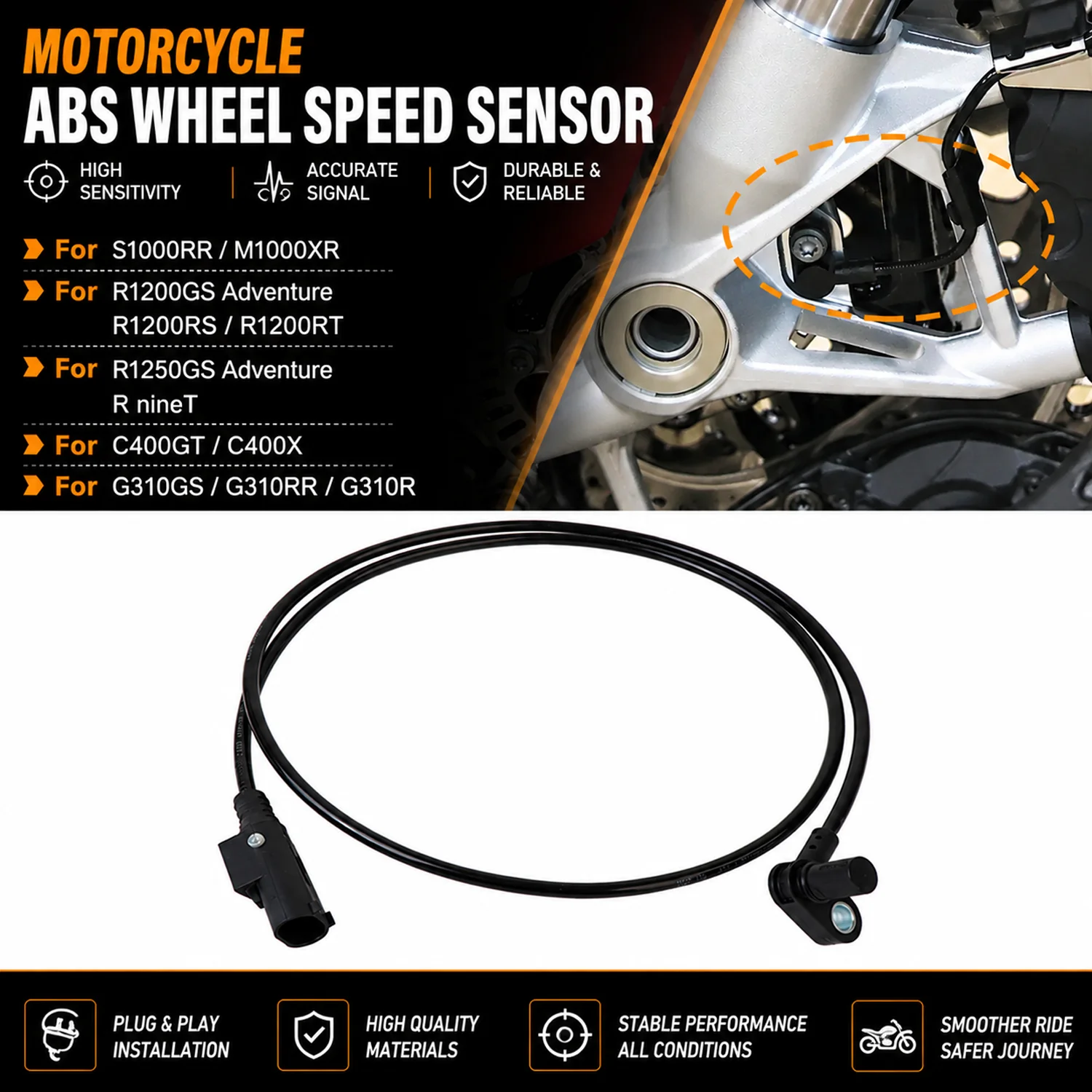 ABS Wheel Speed Sensor Wire for BMW S1000RR M1000XR R1200GS Adventure R1250GS Adventure R nineT C400X C400GT G310GS G310R
ABS Wheel Speed Sensor Wire for BMW S1000RR M1000XR R1200GS Adventure R1250GS Adventure R nineT C400X C400GT G310GS G310R 