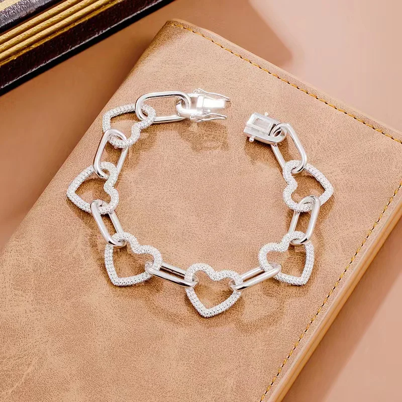 Trendy 925 Sterling Silver Full Zircon Heart Chain Bracelet for Women Jewelry Plated White Gold Strand Bracelets Birthday Gift
Trendy 925 Sterling Silver Full Zircon Heart Chain Bracelet for Women Jewelry Plated White Gold Strand Bracelets Birthday Gift
