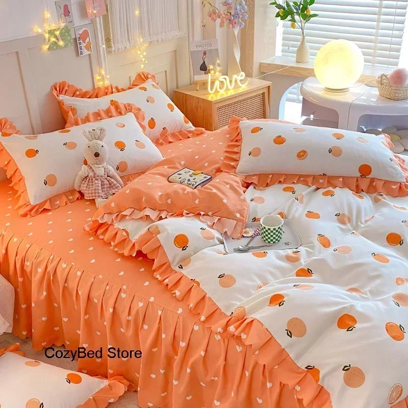 Cartoon Orange Bedding Set Princess Ins Flower Bed Skirt With Lace Girls Kids Duvet Cover For Home Bedrooom Decor
Cartoon Orange Bedding Set Princess Ins Flower Bed Skirt With Lace Girls Kids Duvet Cover For Home Bedrooom Decor