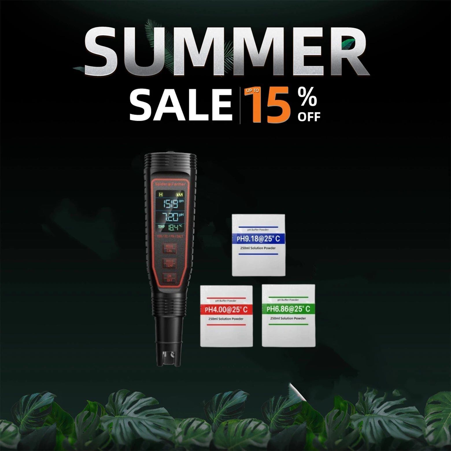 Spider Farmer 5-in-1 Hydroponic Meter Kit with High-Sensitivity Sensor for TDS PH EC SAL TEMP Monitoring in Hydroponics
Spider Farmer 5-in-1 Hydroponic Meter Kit with High-Sensitivity Sensor for TDS PH EC SAL TEMP Monitoring in Hydroponics