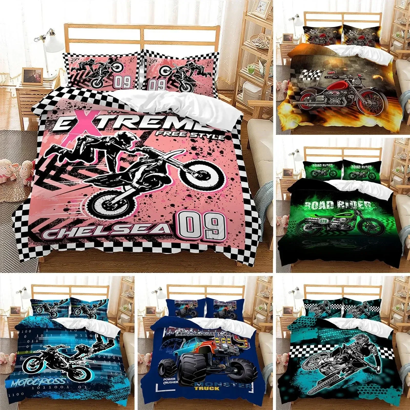 Racing Motorcycle King Duvet Cover Microfiber Extreme Sport Comforter Cover Cruising Locomotive Motocross Dirt Bike Bedding Set
Racing Motorcycle King Duvet Cover Microfiber Extreme Sport Comforter Cover Cruising Locomotive Motocross Dirt Bike Bedding Set
