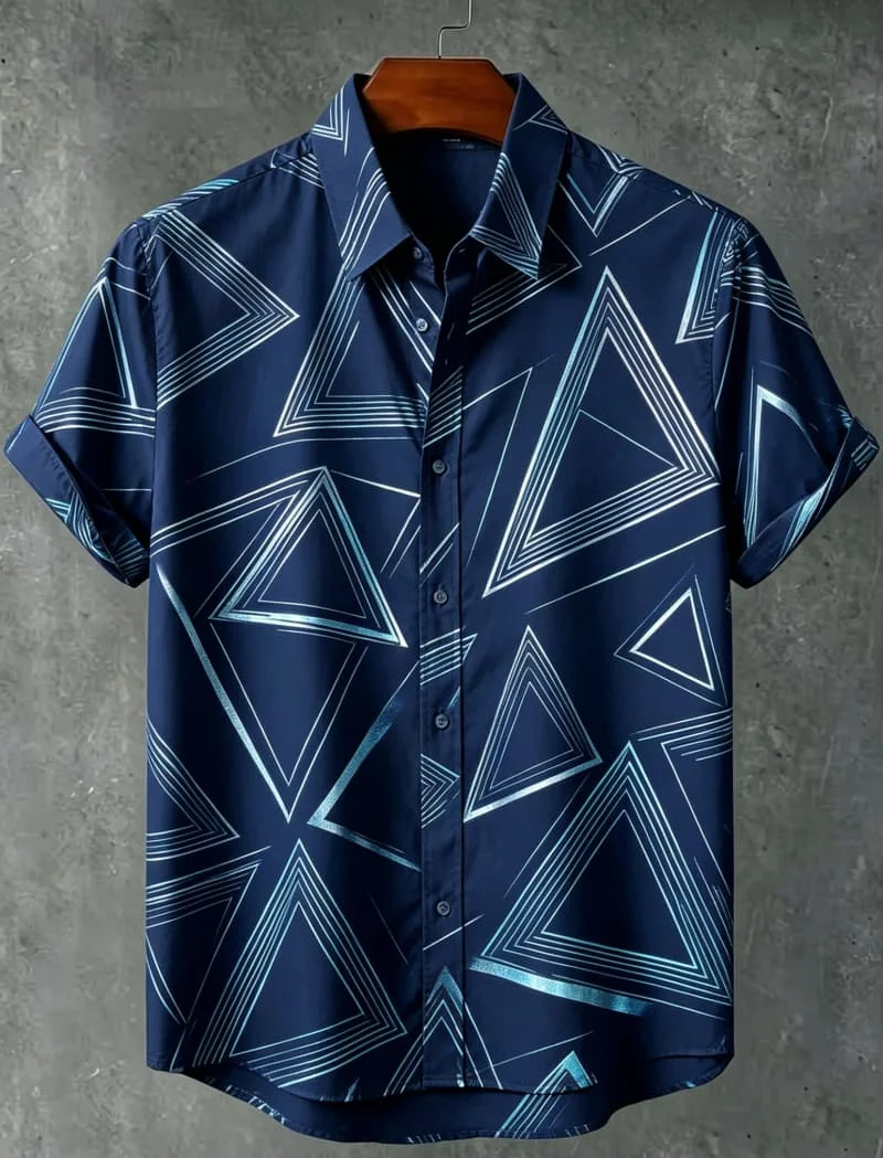 Men's abstract geometric printed short sleeved shirt, suitable for artistic style dressing and daily wear
Men's abstract geometric printed short sleeved shirt, suitable for artistic style dressing and daily wear