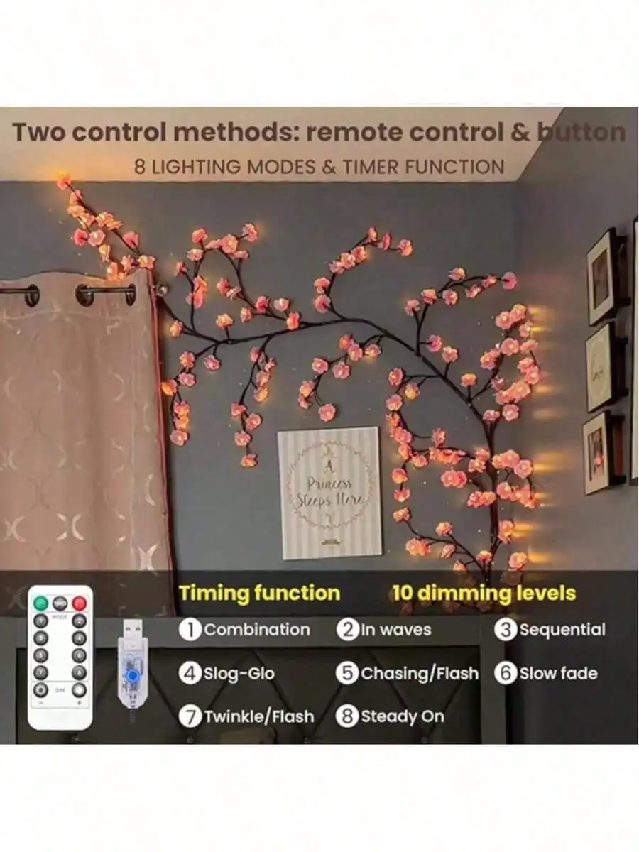 1pc 72 LEDS Cherry Blossom Tree Branch Lights For Wall,Cherry Blossom Lights With Remote,Timer,8 Lighting Modes,Flexible Willow Vine Twig Fairy Light,Floral Wall Decor For Bedroom Home,Spring Decor US
1pc 72 LEDS Cherry Blossom Tree Branch Lights For Wall,Cherry Blossom Lights With Remote,Timer,8 Lighting Modes,Flexible Willow Vine Twig Fairy Light,Floral Wall Decor For Bedroom Home,Spring Decor US