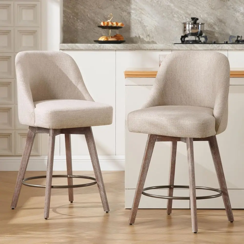 Mid-Century Swivel Bar Stools Set of 2 with Backs, Wood Legs, Linen Upholstery, 26 Seat Height for Counter or Kitchen Island, Sa
Mid-Century Swivel Bar Stools Set of 2 with Backs, Wood Legs, Linen Upholstery, 26 Seat Height for Counter or Kitchen Island, Sa