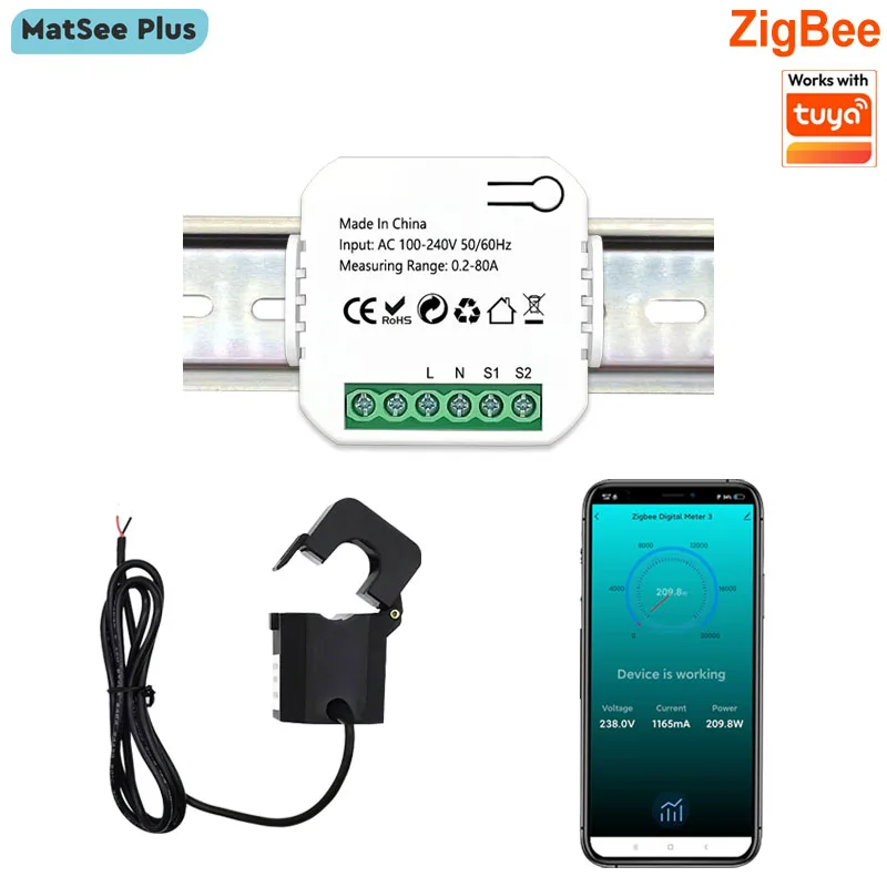ZigBee Meter Energy Power Monitor 80A Clamp Current Sensor Din Rail Smart App Electricity Statistics AC 110V 240V 50/60Hz
ZigBee Meter Energy Power Monitor 80A Clamp Current Sensor Din Rail Smart App Electricity Statistics AC 110V 240V 50/60Hz
