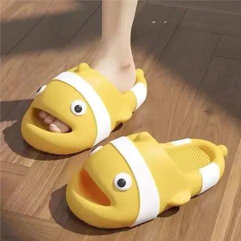 Funny Indoor Home Bathroom Anti Slip Shoes Women Summer Couple Thick Soled Cute Little Fish Sandal Wear Slippers Summer Outing