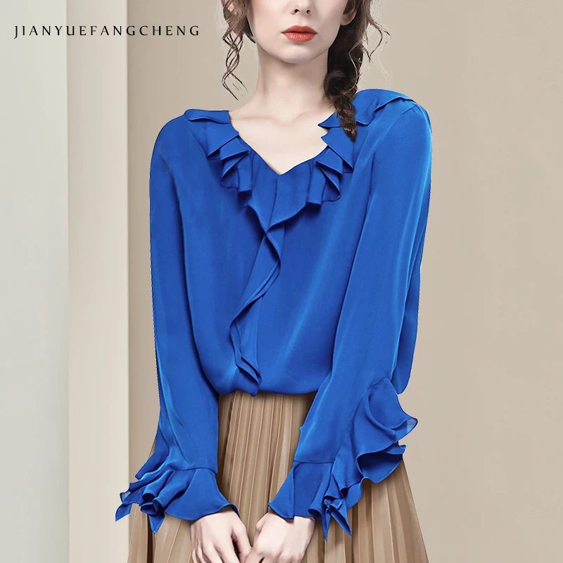 Chic Women's Spring Summer V-Neck Chiffon Blouse with Ruffle Sleeves - Fashionable, Loose-Fitting Top for Casual Office Wear
Chic Women's Spring Summer V-Neck Chiffon Blouse with Ruffle Sleeves - Fashionable, Loose-Fitting Top for Casual Office Wear