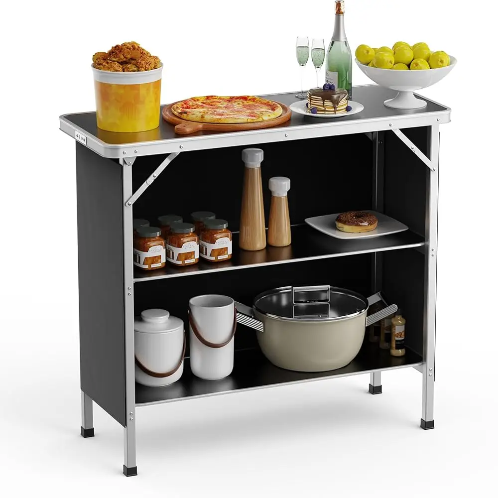 Camping Table, Aluminum Portable Bar Table 39''L X 34''H, 2-Tier Storage Shelves, Removable Ox Cloth, Carrying Bag, Lightweight
Camping Table, Aluminum Portable Bar Table 39''L X 34''H, 2-Tier Storage Shelves, Removable Ox Cloth, Carrying Bag, Lightweight