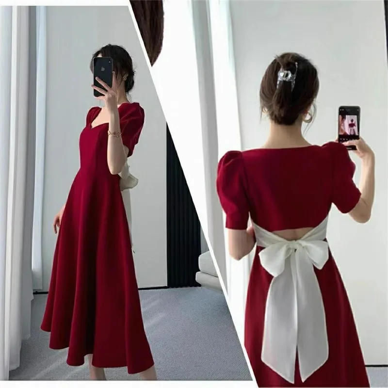 Square Collar Dress for Women 2025 Summer Design with Backless Bow Waist Slimming Short Sleeves
Square Collar Dress for Women 2025 Summer Design with Backless Bow Waist Slimming Short Sleeves